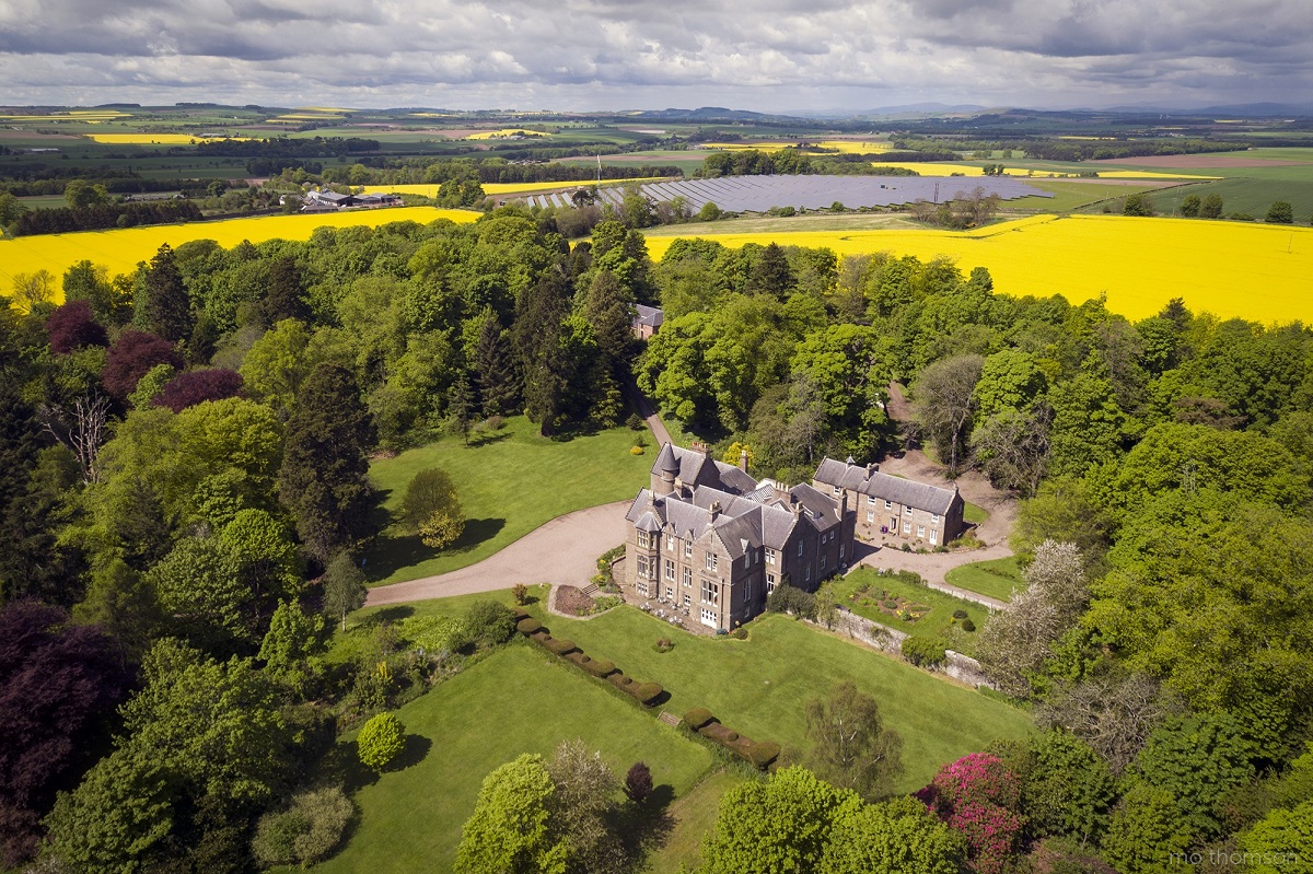 Aerial view of Kinblethmont Estate with mansion house